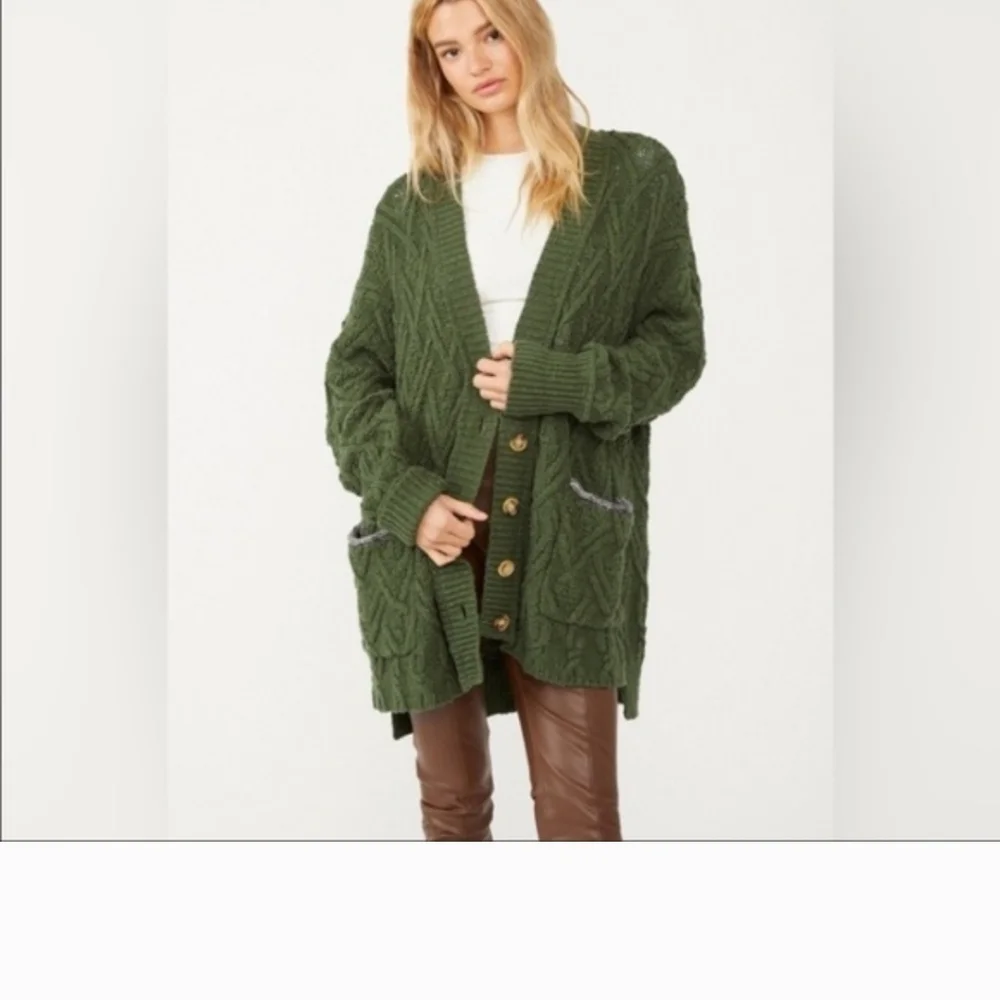 Free People | Montana Cable Knit Cardigan Green M